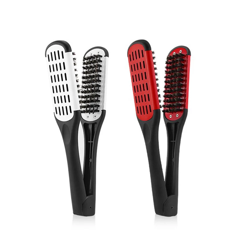 Pro Hairdressing Straightener Nylon Hair Straightening Double Brushes V Shape Comb Clamp Not Hurt Styling Tools DIY Home