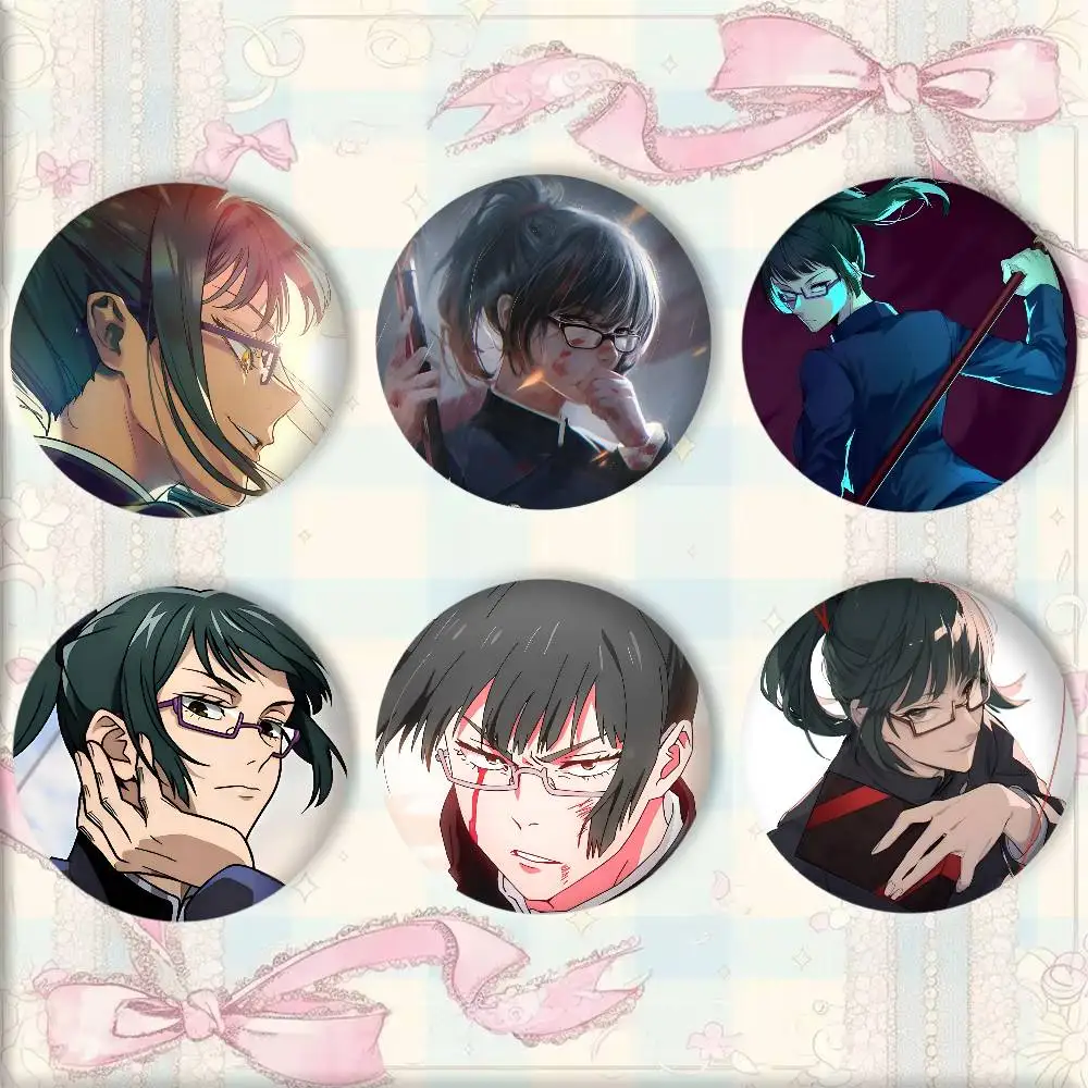 Anime Characters J-Jujutsu K-Kaisen Zenin Maki Badge Tinplate Round Laser Brooch Clothes Backpack Accessories Lapel