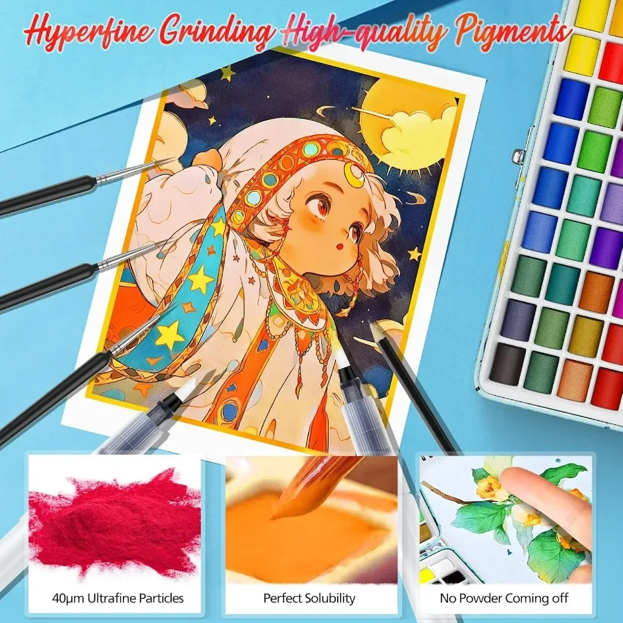 Ensemble de peinture aquarelle 168 couleurs avec 4 pinceaux, Kit de couleurs à l'eau de voyage Portable avec étui de transport, Palette et accessoires NonTo