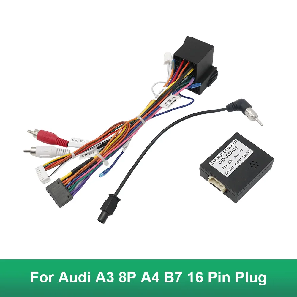 Adaptador de chicote de fios decodificador canbus para audi a3 8p a4 b7 16 pinos conector rca áudio carro android unidade principal cabo fiação