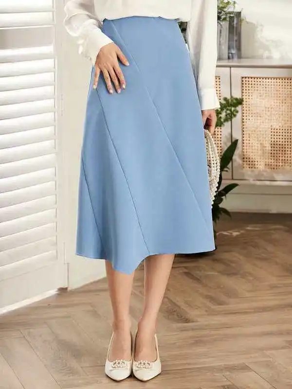 

Ele Color Stitching Skirt Spring New Light Mature Women's mid Waist A-Line Skirt PVC Fabric Ciwalk Batwing pe