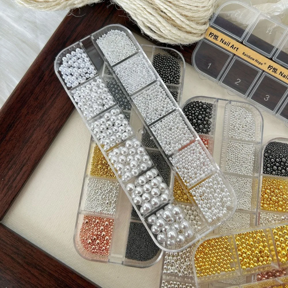 DIY Manicure Basic Kit with High-Light Pearl Steel Bead Nails, Sticker-On Artificial Nail Accessories Materials Set