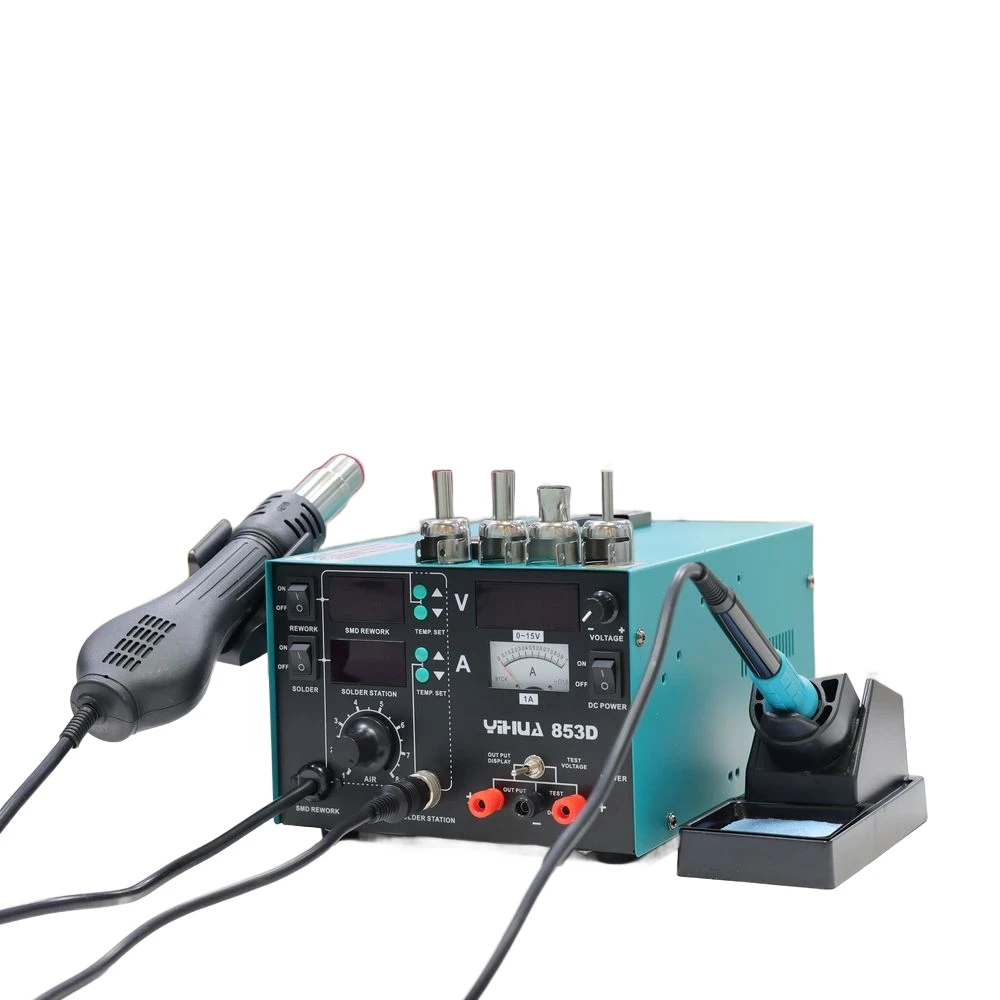 YIHUA 853D 1A Digital SMD BGA Rework Station 760W - هواء ساخن، مكواة لحام، طاقة 15V 1A