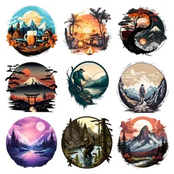 25cm fashionable outdoor scenery outdoor sports circular DTF sticker heat transfer clothing patch ironing vinyl printing sticker