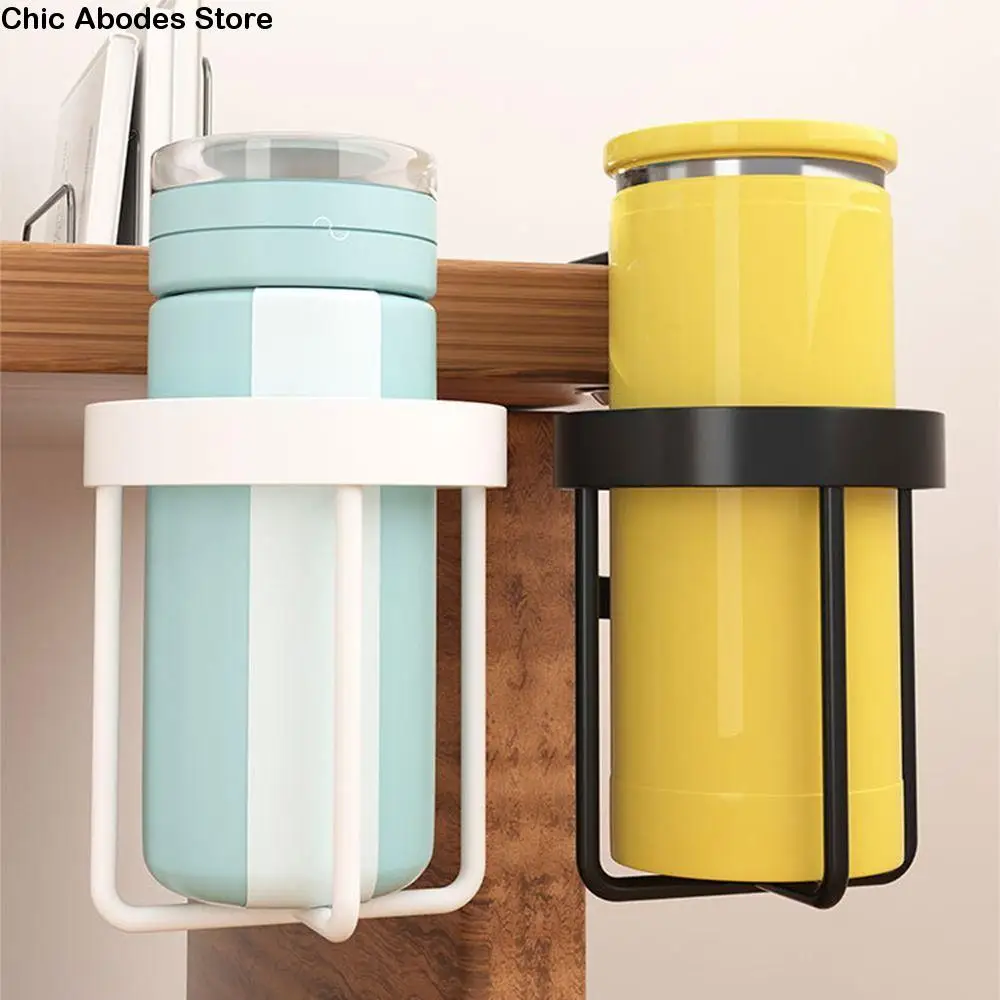 

Easy To Install 2 in 1 Clip-on Cup Holder Metal Rust Proof Desktop Mug Rack Sturdy Durable Mug Floating Shelves Water Bottles