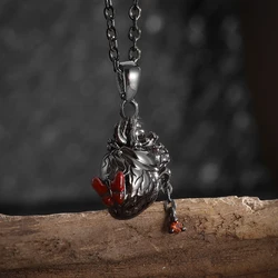 Black Anatomical Heart Necklace Red Zircon Heart Pendant for Men and Women Gothic Alternative Hip Hop Rock Party Gift