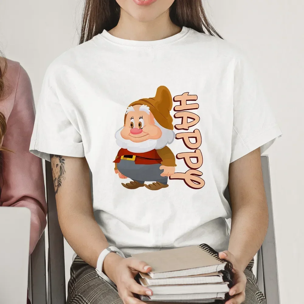 2024 Kawaii nadruk kreskówkowy damskie koszulki letnia moda na co dzień siedem krasnoludków z graficznym luźna krótka rękawem t-shirt Top Unisex