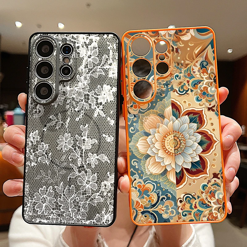 Magnetische Vintage-Totem-Muster Handyhülle für Samsung Galaxy S26 S25 S24 Ultra S25 S23 FE A57 A56 A37 A17 A55 A26 A36 A35 Cover