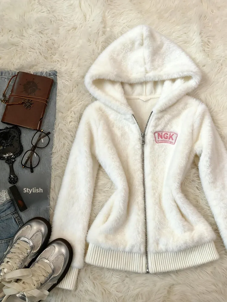

Теплая женская толстовка с капюшоном Furry Warm, оригинальная повседневная приталенная куртка из смесового хлопка с длинными рукавами