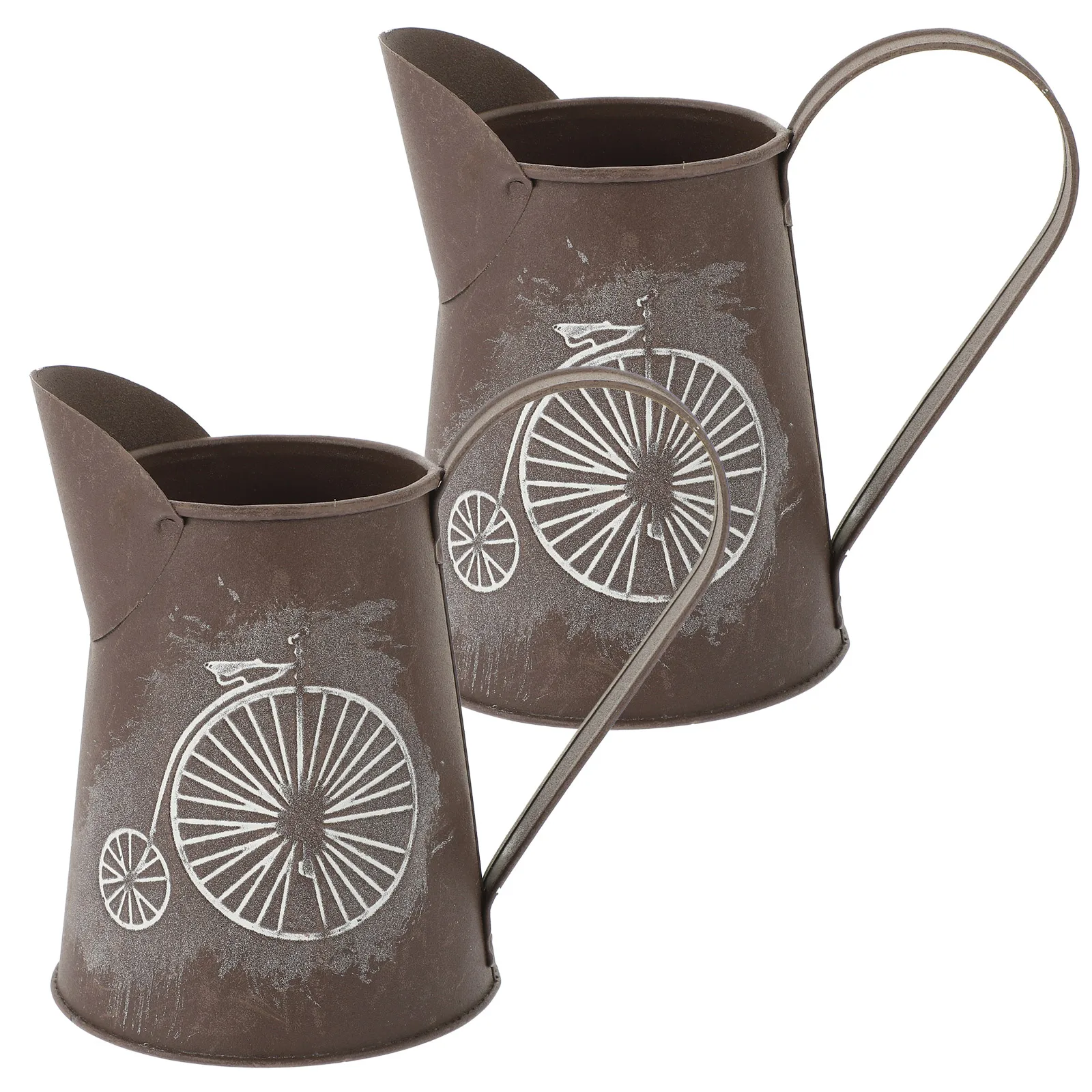 

2 Pcs White Blue Iron Vase Decorative Garden Planter Decoration Flower Holder Wide Mouth Pitcher Dried Plant Container