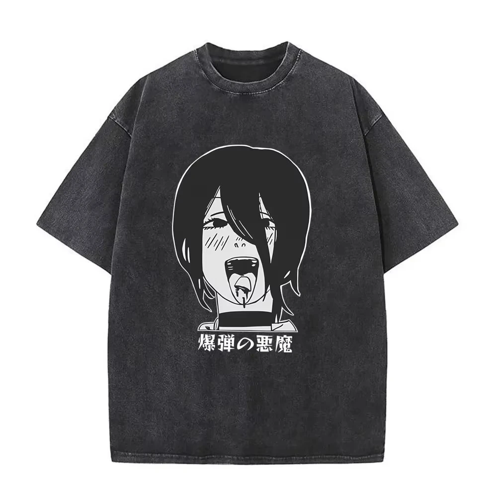 

Washed Vintage Anime Chainsaw Man T Shirt Makima She Is Always Watching Hayakawa Aki Graphic T-shirts Men Women Oversized Tshirt