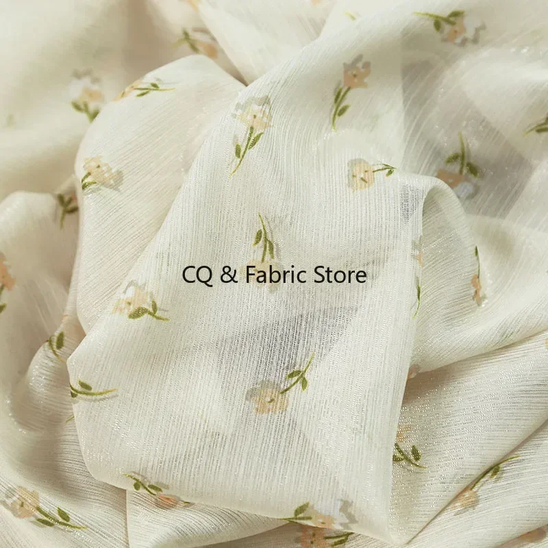 

Light Yellow Small Floral Fabric Summer Fresh Pastoral Small Floral Fabric Dress Clothes Handmade DIY fabric