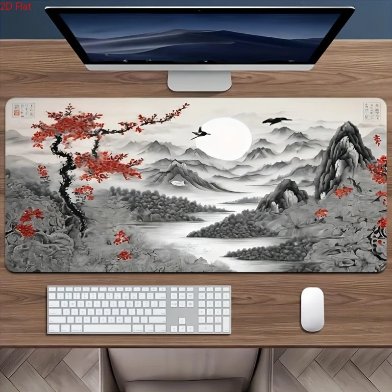 Extra Large Ink Landscape Gaming Mouse Pad - Thick And Non-Slip, Rubber Desk Mat, Suitable for Gamers And Office Use