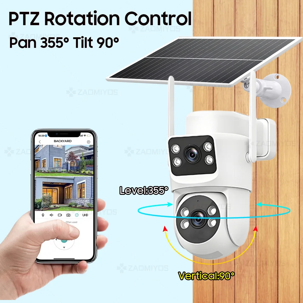 Auto Tracking Surveillance Solar Camera 4G SIM Outdoor 8MP Dual Lens PTZ Security Night Vision AOV 24h Recording CCTV IP Cameras