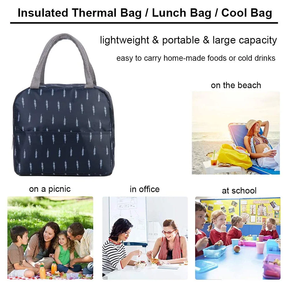 Food Insulated Lunch Bag Work Picnic Cooler Bag for Women Kids Portable Thermal Lunch Box Ice Pack Pink Letter Printed Tote Bags