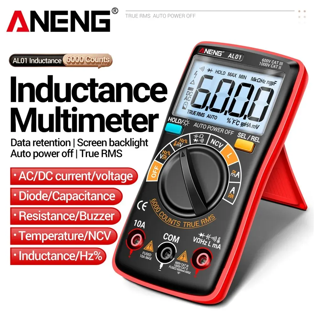 ANENG AL01 인덕턴스 디지털 멀티미터, 6000 카운트 True-RMS AC/DC 전압 계량기 전류 테스터, 전문 전기 도구