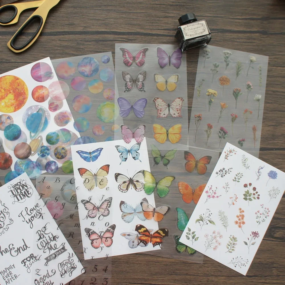 16 Sheet 2 Material Sticker Butterfly Planet Plant DIY Paper As Creative Craft Paper Background Scrapbooking Gift Tag DIY Use