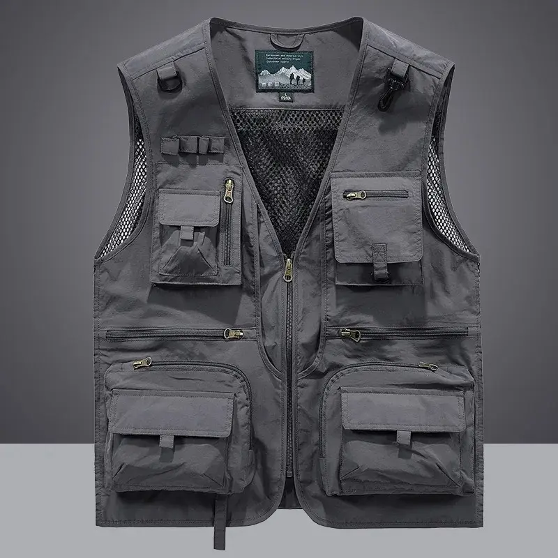 Summer Men Unloading Tactical Vest Coat Casual Men's Photographer Waistcoat Mesh Work Sleeveless Jacket Tools Pocket Vest 5XL - Image 4