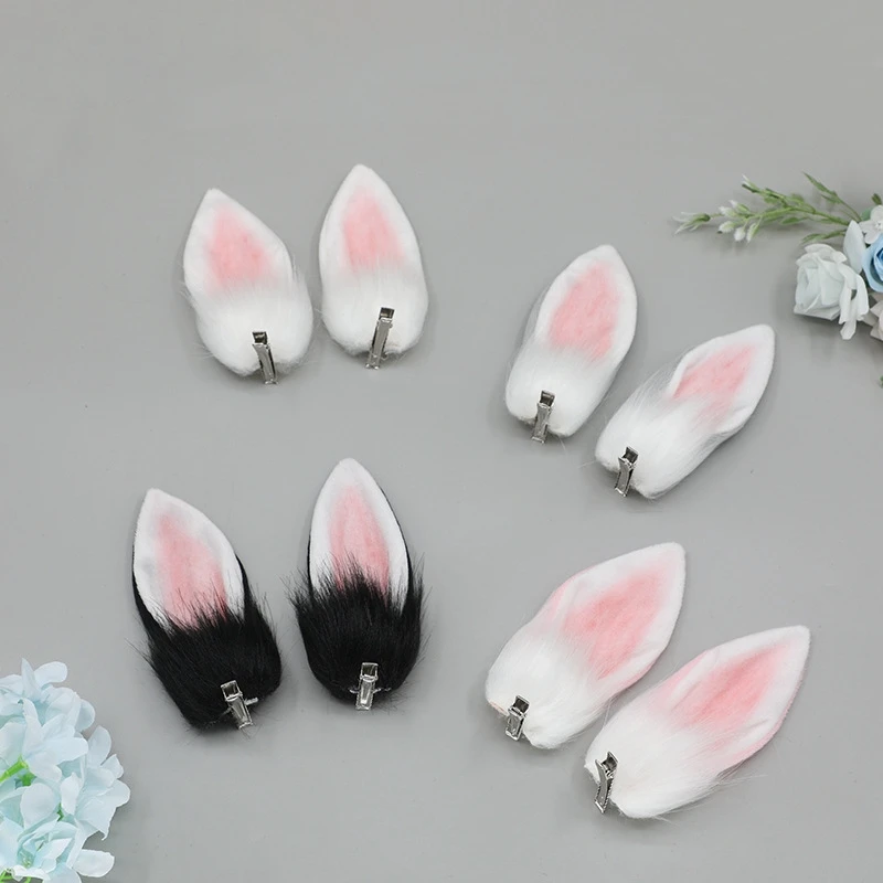 1 Pair Animate Animal Ears Anime Party Cute Plush Bunny Hairpin Headdress Cosplay Accessories for Lovely Girl