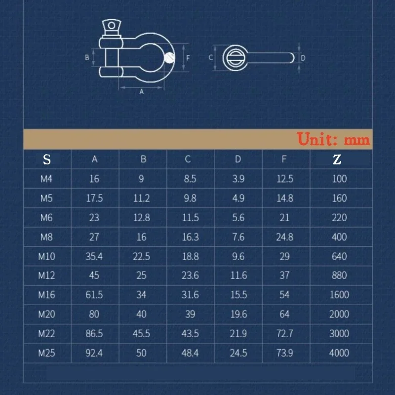 M4 M5 M6 M8 M10 M12 M14 M16 304 Stainless Steel Shackle Bow U-type High-Strength Lifting Ring Buckle Connection Fixed Chain