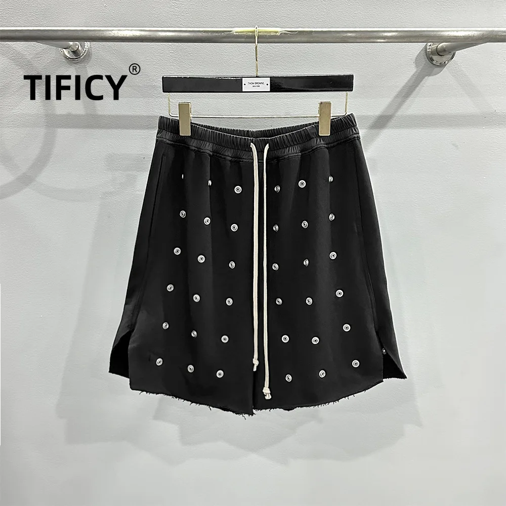 TIFICY High Street Cotton Pants Men's Summer Punk Multi Willow Nail Dark Loose Fit Five Inch Mid Length Sweatpants Casual Shorts