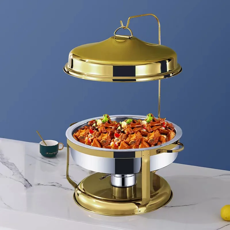 Stainless steel round multi-functional thermal insulation dining stove hotel large round stove new gold uncovered buffet stove