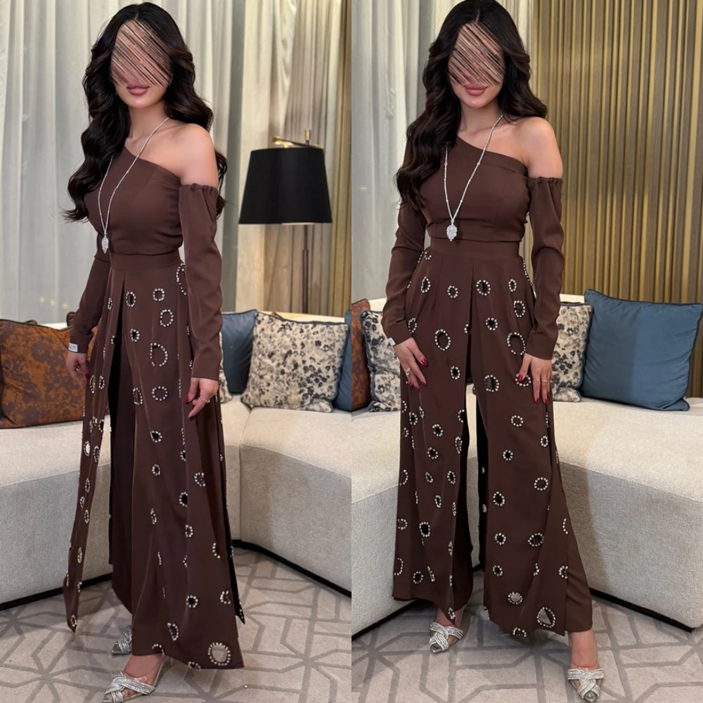 

Customized Delicate Boat Neck Evening Dress Elegant Jersey Long Sleeves Cocktail Dress Luxury Sequined Special Occasion Gowns