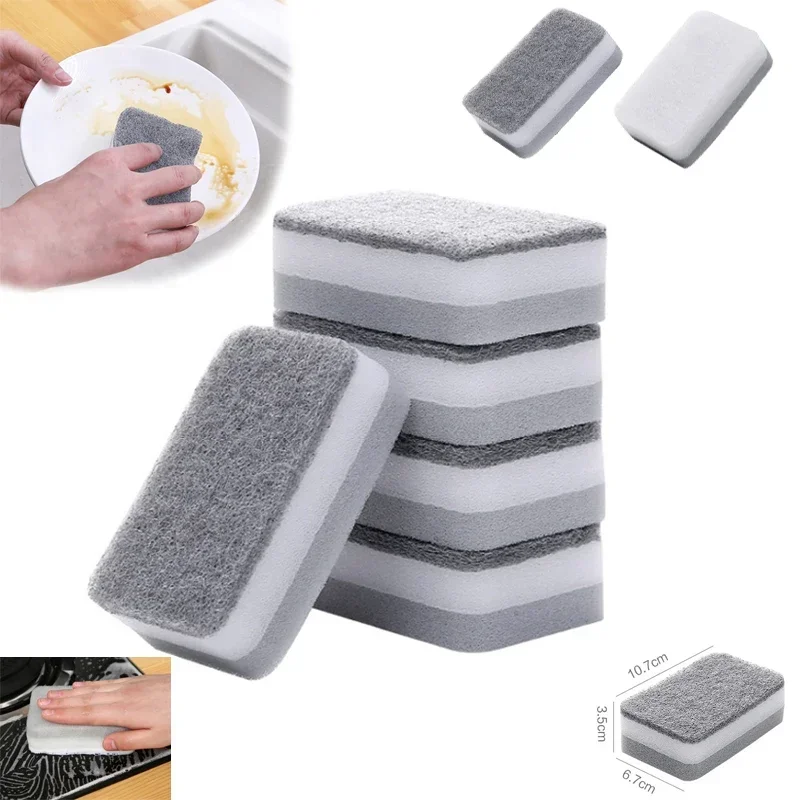 5pcs Home Double-sided Sponge Wipe Gray Dirt-resistant Scouring Pad Kitchen Stain Sponge Wipe Professional Cleaning Supplies