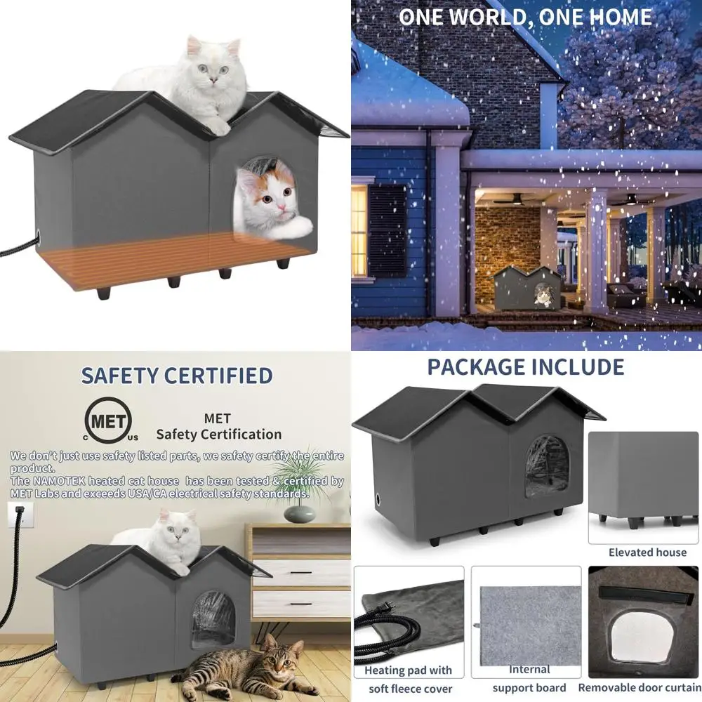 

Elevated Insulated Cat House with Waterproof & Heated Bed for Indoor/Outdoor Use, Suitable for Feral Cats, Easy Assembly (23x13x