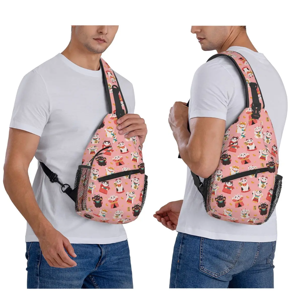 اليابانية المال القط حقيبة الصدر الرجال حبال Crossbody على ظهره حقيبة صدر للرجال السفر المشي لمسافات طويلة Daypack حقيبة كتف