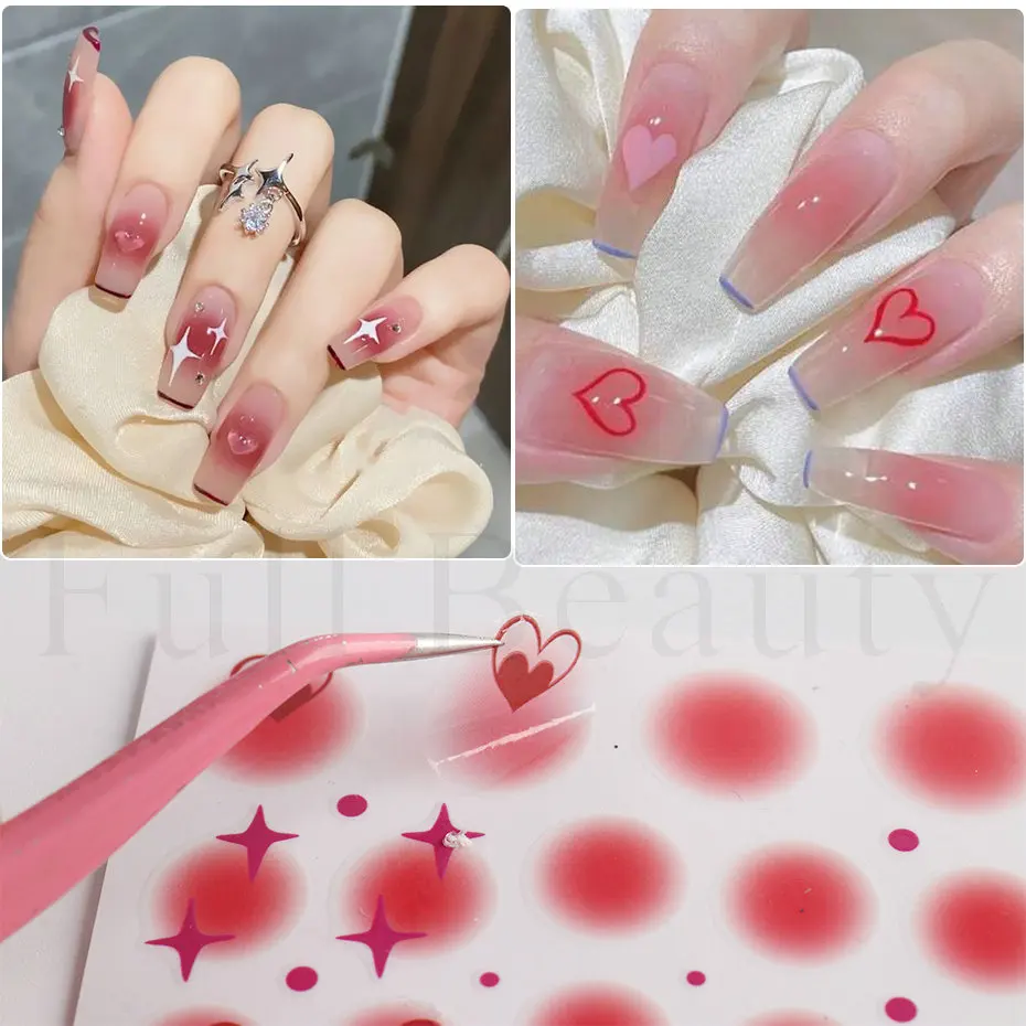 Blush Love Heart Nail Sticker 3D Pink Green Gradient Blooming Sweetheart Star Manicure Design Slider Nail Decoration NLSTZ-CS122