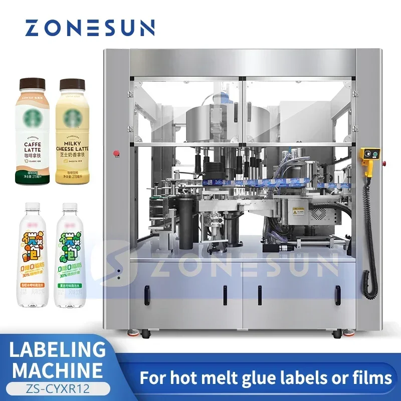 Zonesun máquina automática de rotulagem de cola quente ZS-CYXR12 embalagem de garrafas de bomba cilíndrica