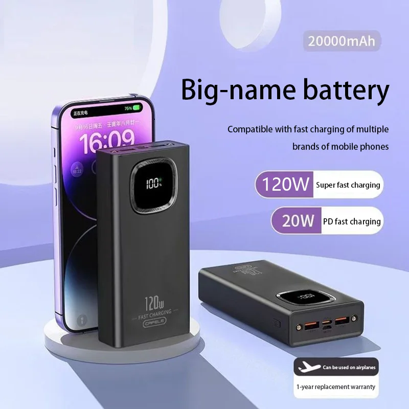100000/200000mah Power Bank 120w Fast Charging Portable Charger External Battery High Capacity Powerbank For Iphone Samsung 2025
