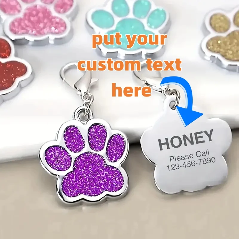 

Custom Pet Name and Phone ID Tags Personalized Sparkling Rhinestone Cat and Dog Name Tags anti-lost Pet Collar Accessories