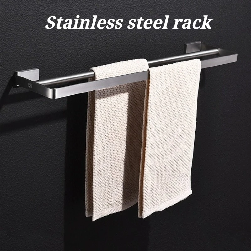 Bathroom Wall-mounted Towel Rack No Drill Hanging Towel Holder Stainless Steel Complete Durable Bathroom Fixtures Accessories
