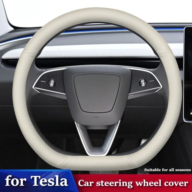 Leather Car Steering Wheel Cover for Tesla Model 3/3 Highland Model Y/Y Juniper Model X Tesla Accessories Steering Wheel Covers