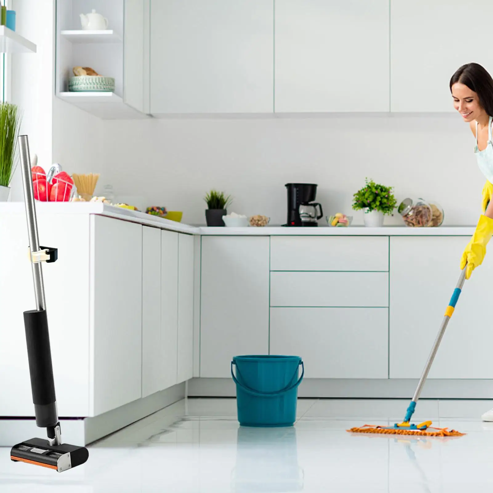 Multifunctional Broom Hanger Mop Organizer Wall Mounted Household Cleaning Tool Holder Space Saving Storage Rack for Kitchen - view 5