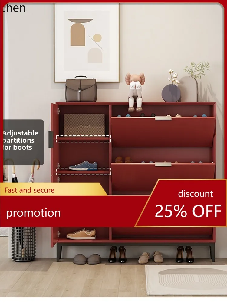 

ZML solid wood shoe cabinet is extremely narrow and ultra-thin tipping bucket small apartment storage household door