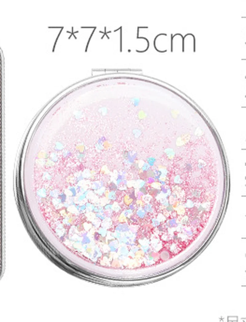 TSHOU734 Mini espejo de maquillaje de bolsillo de 2 caras, espejos compactos cosméticos creativos con arena brillante que fluye