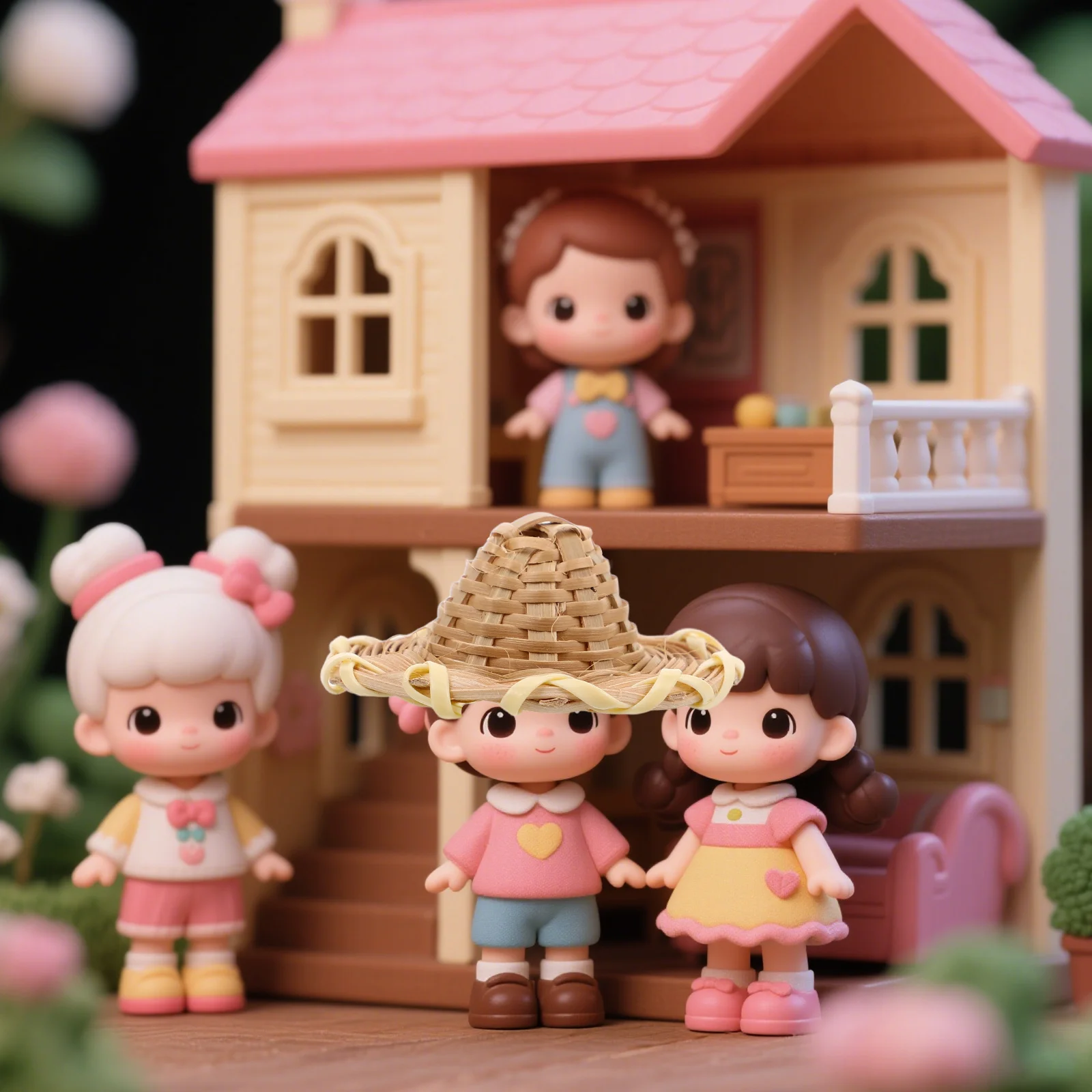 หมวกหวายจิ๋ว 5 ชิ้น สำหรับงานฝีมือ ของตกแต่งสไตล์ชนบท DIY หมวกฟางจิ๋วสำหรับบ้านตุ๊กตา ของตกแต่งขนาดเล็ก