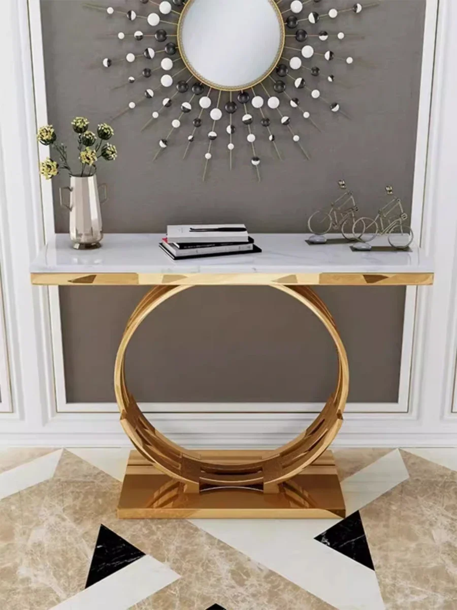 Light Luxury Italian Console Table, Stainless Steel Entrance Corner Table, Golden Base Marble , Living Room Furniture