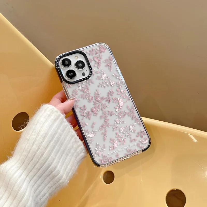 Small Reddish Pink Flowers Case For iPhone 16 15 14 13 12 11 Pro X XS XR Max 7 8 Plus SE Soft TPU Shockproof Back Cover