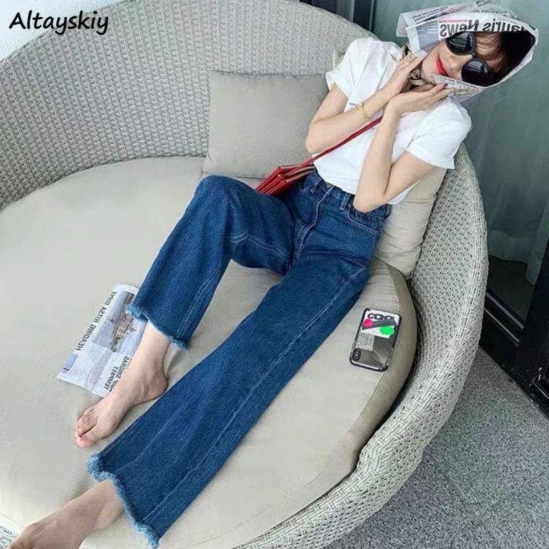 Tassel Jeans Women XS-5XL Pure Minimalist Casual Loose Summer Denim Trousers Ulzzang Wide Leg Students All-match Stylish Empire