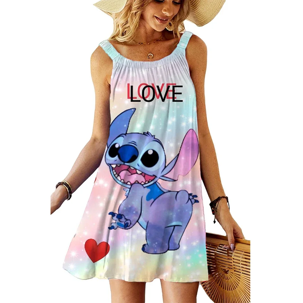 

Stitch Women's Summer Sundresses Disney Dress Sexy Boho Sleeveless Cartoon Dresses 2025 Fashion Backless Beach Woman Loose
