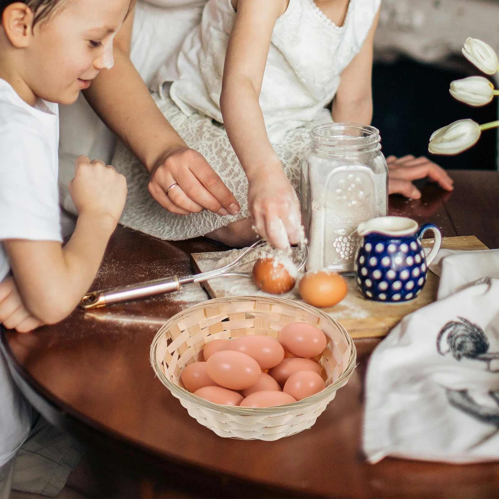 

3pcs Woven Baskets Round Woven Storage Basket Shaped Storage Tray for Egg Chicken Snack Container