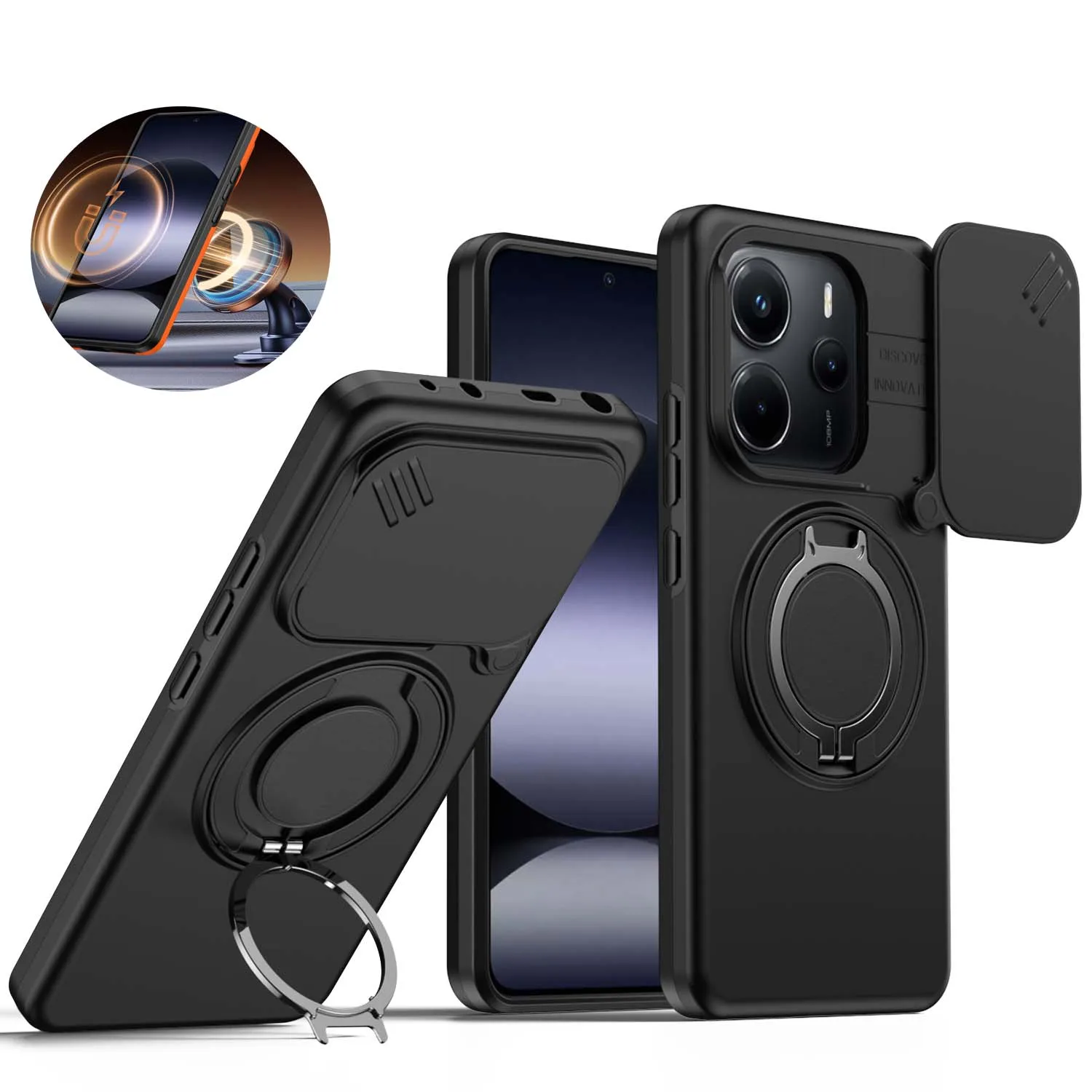 Für Redmi Note 14 Panzer-Schutzhülle mit Magnetring-Ständer, stoßfest, für Redmi 15C A5 171MM Global, für 15C 173MM EU Cover