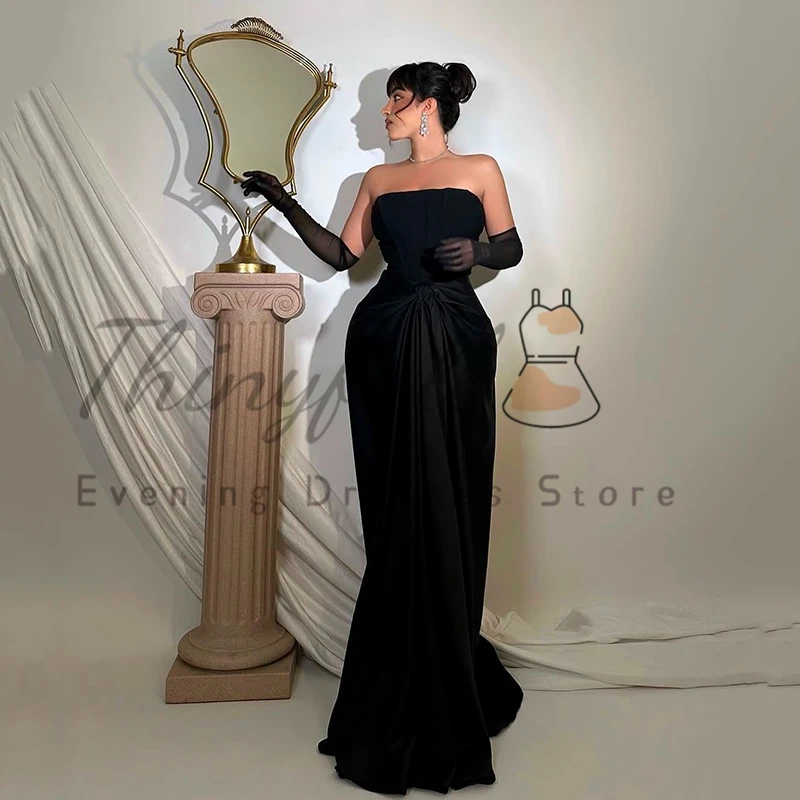 Thinyfull Schwarz 2026 Maxi Meerjungfrau Prom Abendkleider Trägerlos Bodenlangen Party Kleid Frauen Cocktail Prom Kleider Angepasst