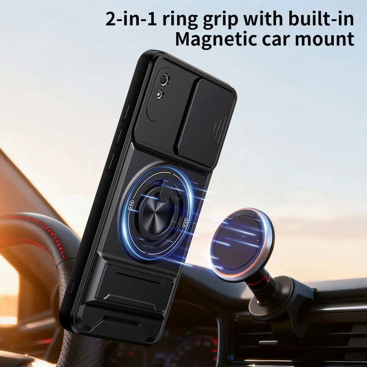 

Case For Redmi 9A Magnetic Stand Case Sliding Window Full Camera Protection 4G Shockproof Cover