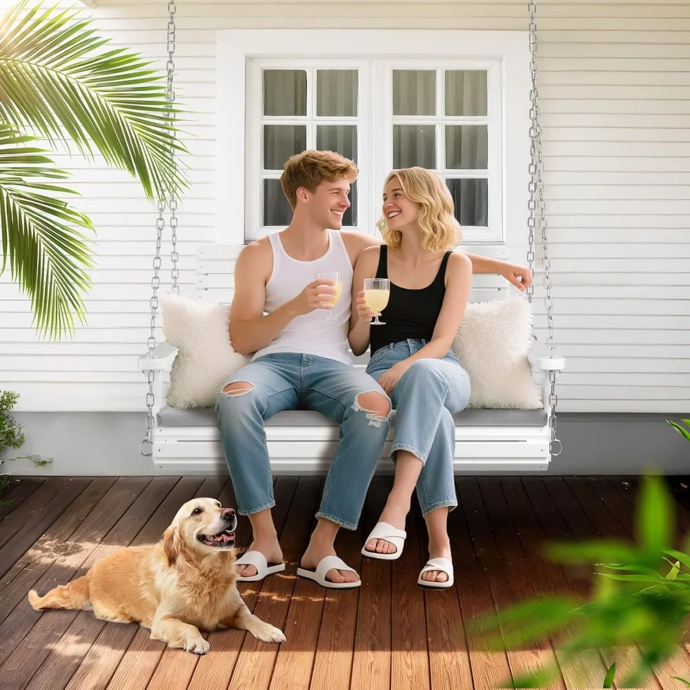 أرجوحة الشرفة الخشبية شديدة التحمل بوزن 880 رطلًا مع وسائد ومقعد معلق قابل للتعديل للفناء الخارجي