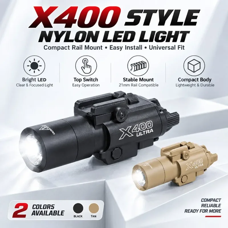 X400 Style Nylon LED Light with Switch, Fit 20-24mm Rail, Universal Mount, Outdoor Toy Decoration Part, Easy Install